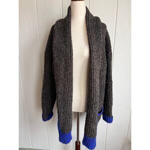 Essentiel Antwerp Chunky Knit Cardigan Gray Blue Trim Made in Italy M